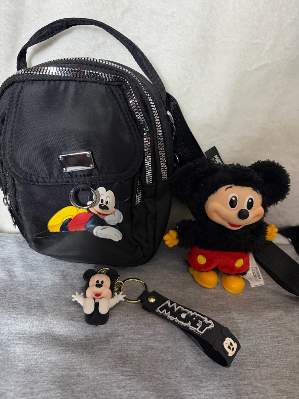 Disney Black Mickey Mini Backpack with Keychain and Plush Charm
